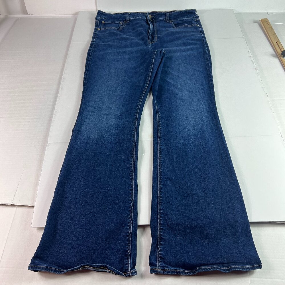 American Eagle Jeans Women 37x31* High Rise Artist Flare Dark Blue Denim Tag 18R